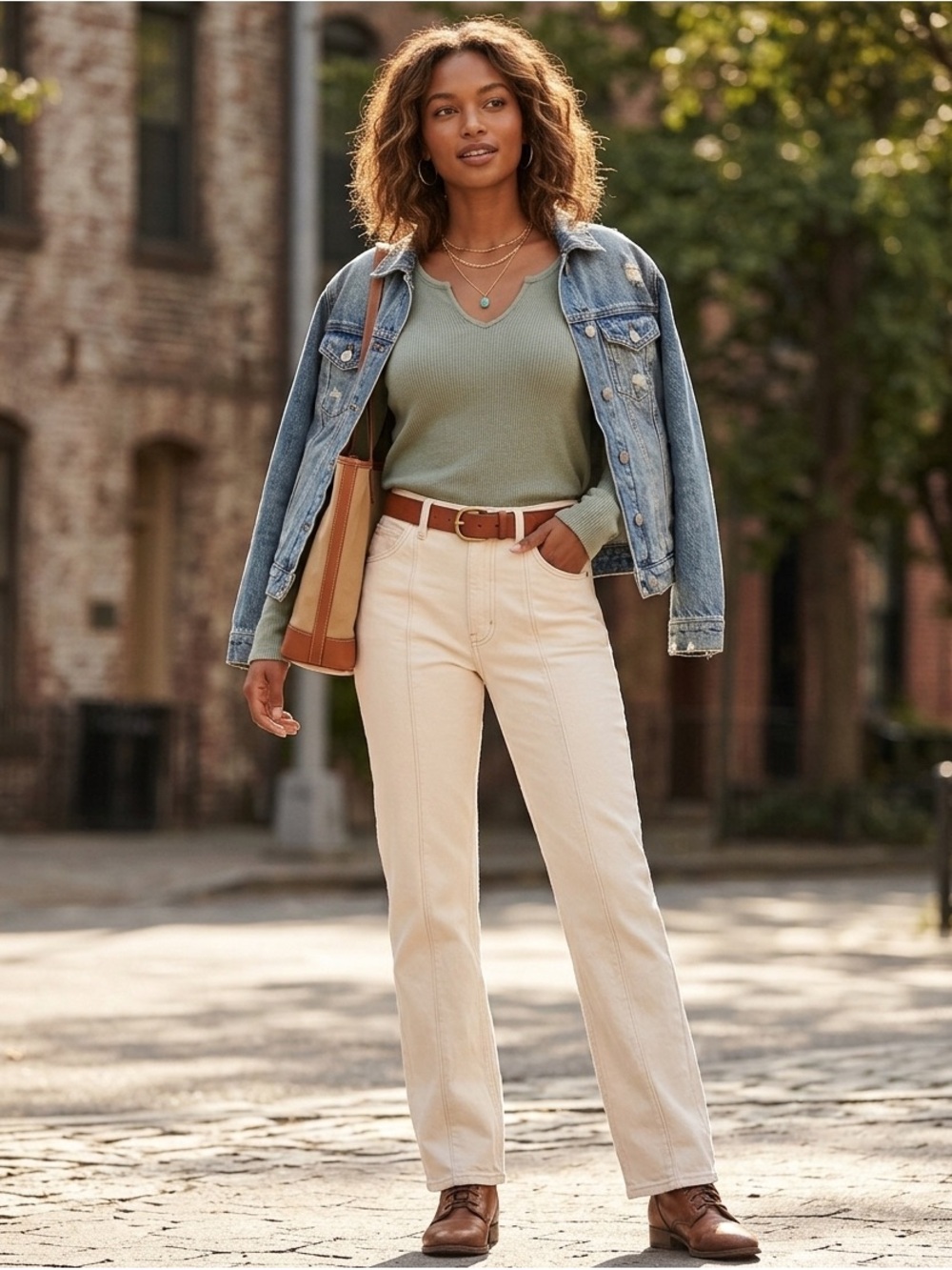 High-Rise Straight Leg Jeans in Cream